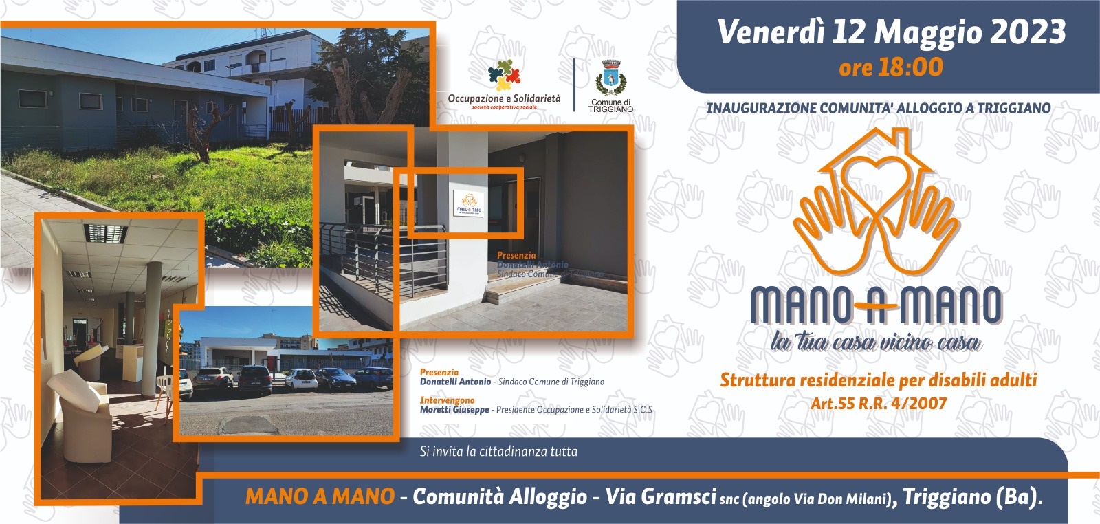 Inaugurazione Comunità Alloggio “Mano a Mano”: venerdì 12 maggio ore 18:00 .